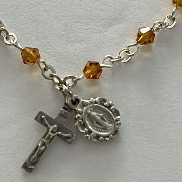 Child’s November Birthstone Rosary Bead Bracelet. Silver Tone. 6” - Picture 1 of 4